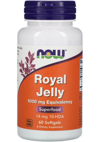 Маточне Молочко 1000 мг, Royal Jelly,, 60 гелевих капсул Now Foods (228292440)