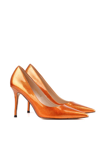 Оранжевые женские кэжуал туфли лаковые на высоком каблуке украинские - фото