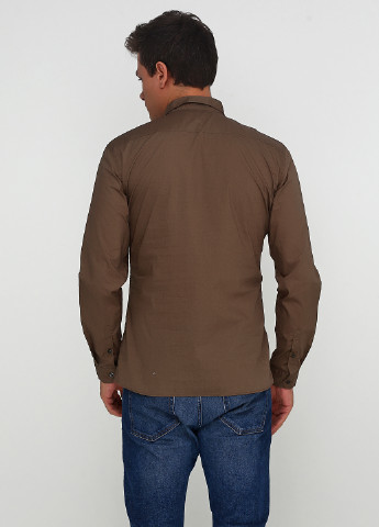 Оливковковая (хаки) кэжуал рубашка однотонная Guess by Marciano с длинным рукавом