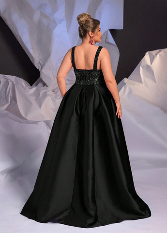 Чорна вечірня сукня зі шлейфом, в стилі армпір SHEIN однотонна