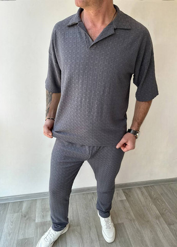 Темно-сірий літній костюм (поло, брюки) брючний Fashion