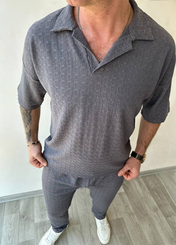 Темно-сірий літній костюм (поло, брюки) брючний Fashion