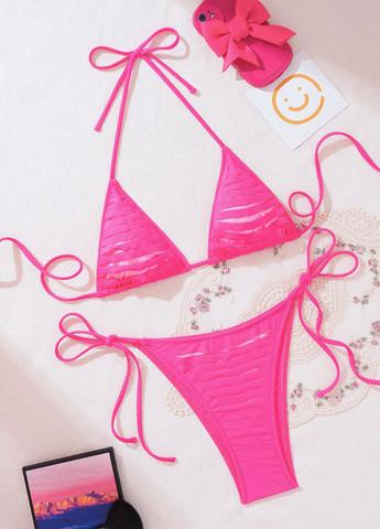 Фуксиновый летний купальник (лиф, трусики) бикини, раздельный SHEIN