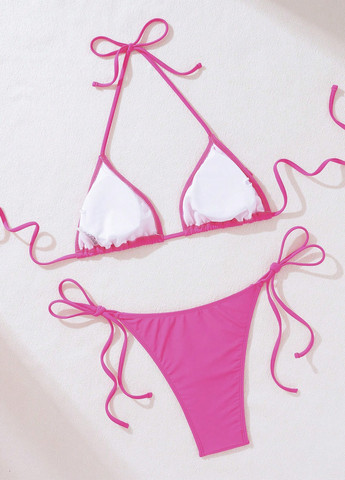 Фуксиновый летний купальник (лиф, трусики) бикини, раздельный SHEIN