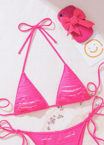 Фуксиновый летний купальник (лиф, трусики) бикини, раздельный SHEIN