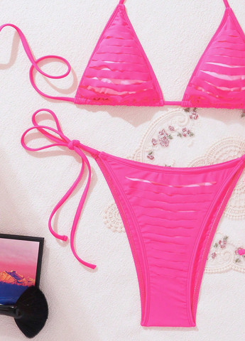 Фуксиновый летний купальник (лиф, трусики) бикини, раздельный SHEIN