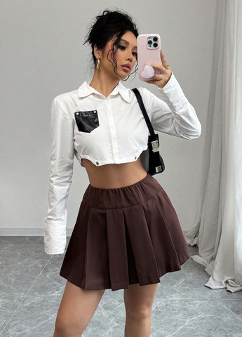 Коричневая кэжуал однотонная юбка SHEIN клешированная