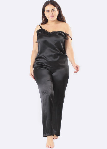 Чорний демісезонний комплект (топ, брюки, халат) Ghazel