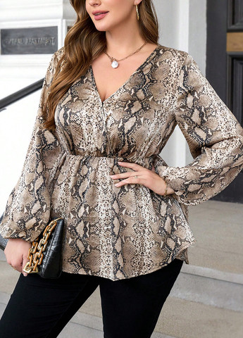 Комбінована блуза на запах, з баскою SHEIN