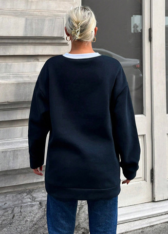 Темно-синій світшот Quzen напис без декору (335611274)