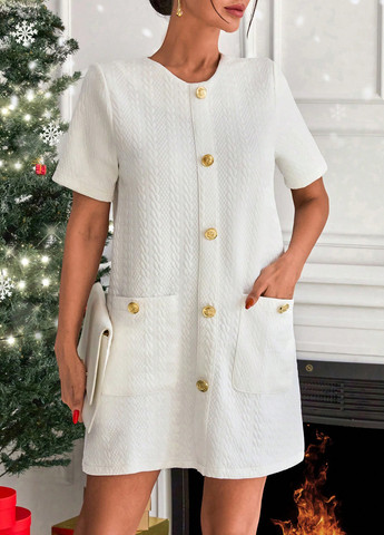 Белое кэжуал платье а-силуэт SHEIN однотонное