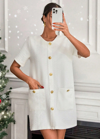 Белое кэжуал платье а-силуэт SHEIN однотонное