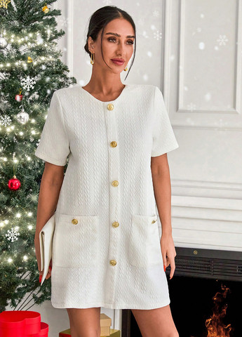 Белое кэжуал платье а-силуэт SHEIN однотонное