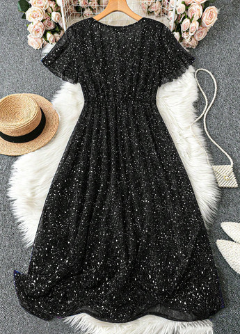 Черное вечернее платье в стиле ампир SHEIN однотонное