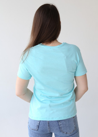 Бирюзовая всесезон футболка женская бирюзовая прямая тонкая с принтом Mixray Прямая