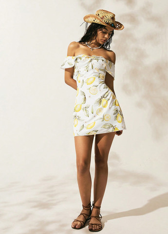 Белое кэжуал платье а-силуэт SHEIN с рисунком