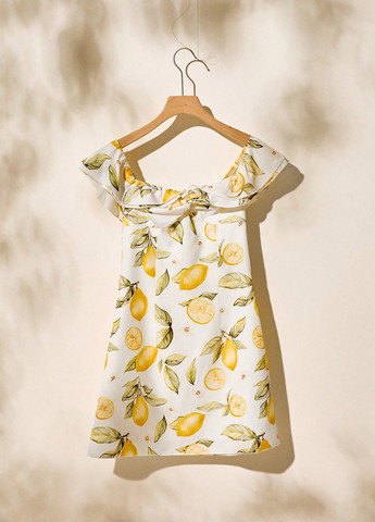 Белое кэжуал платье а-силуэт SHEIN с рисунком