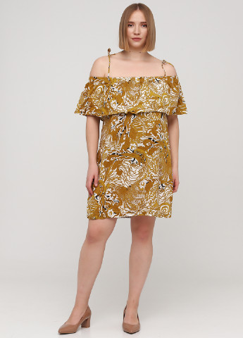 Гірчична кежуал сукня з відкритими плечима H&M з абстрактним візерунком