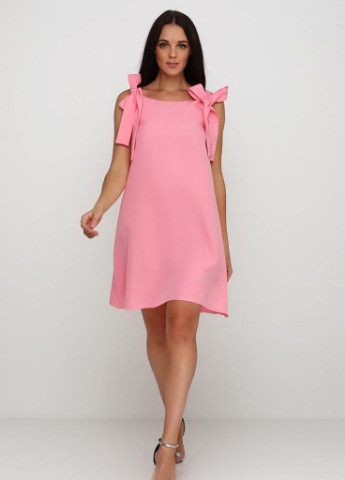 Розовое кэжуал легкое свободное платье-трапеция с бантами на плечах lucky Podium однотонное