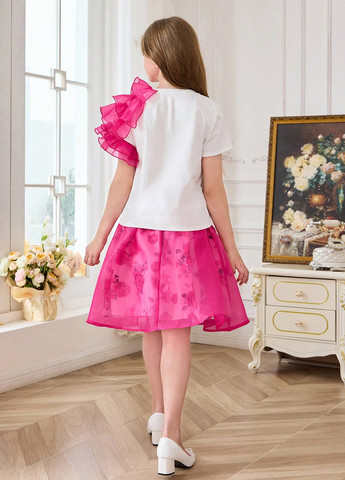 Розовый летний костюм (футболка, юбка) SHEIN