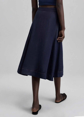 Темно-синяя джинсовая однотонная юбка SHEIN а-силуэта (трапеция)