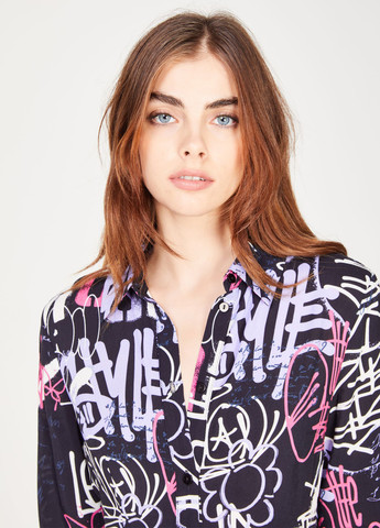 Черное кэжуал платье рубашка Jennyfer с рисунком