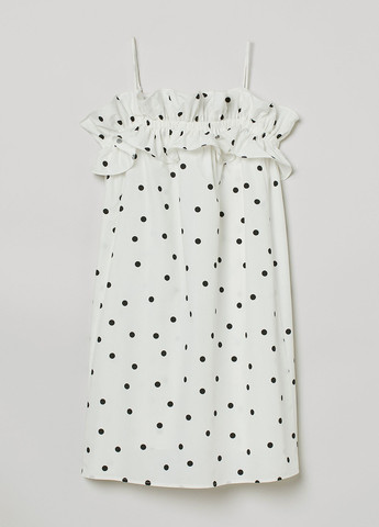 Белое кэжуал платье а-силуэт H&M в горошек