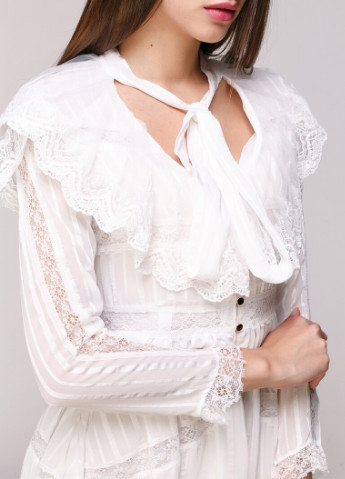 Белое кэжуал платье кружевное Crep однотонное