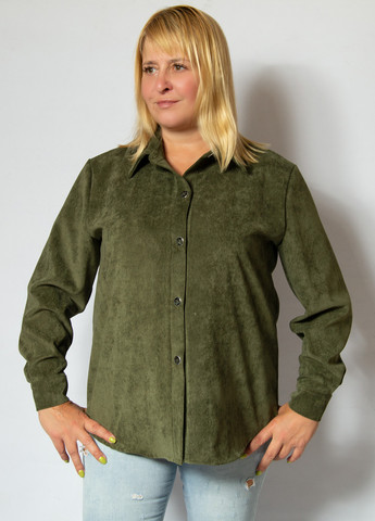Оливковковая (хаки) кэжуал рубашка однотонная LibeAmore