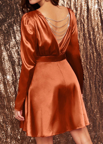 Розово-коричневое кэжуал, коктейльное платье с открытой спиной, клеш SHEIN однотонное