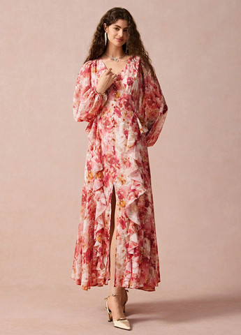 Світло-червона кежуал сукня а-силует SHEIN з квітковим принтом