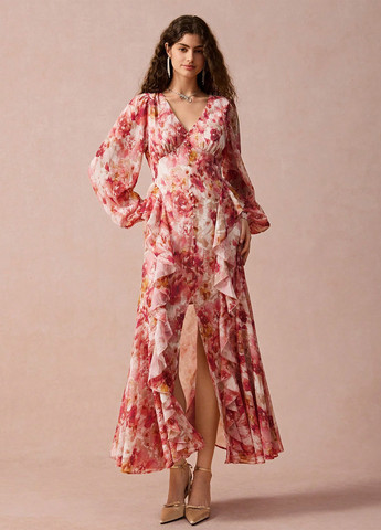 Світло-червона кежуал сукня а-силует SHEIN з квітковим принтом