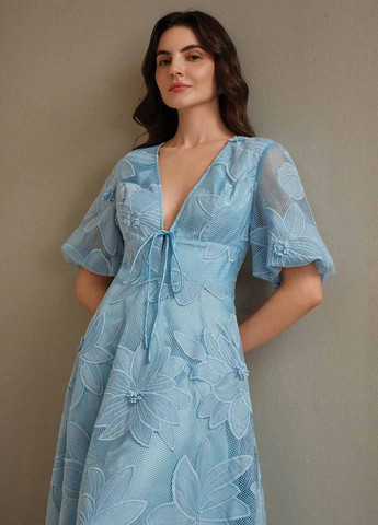 Голубое вечернее, кэжуал платье с юбкой-солнце, в стиле ампир SHEIN с цветочным принтом