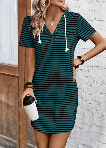 Темно-бірюзова кежуал сукня сукня-футболка SHEIN в смужку