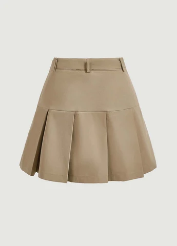 Оливковая (хаки) кэжуал однотонная юбка SHEIN плиссе