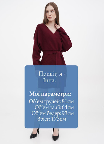 Бордовое кэжуал платье платье-свитер No Brand однотонное