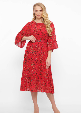 Красное кэжуал шифоновое платье с оборками морган красное Tatiana однотонное