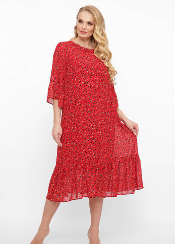 Красное кэжуал шифоновое платье с оборками морган красное Tatiana однотонное