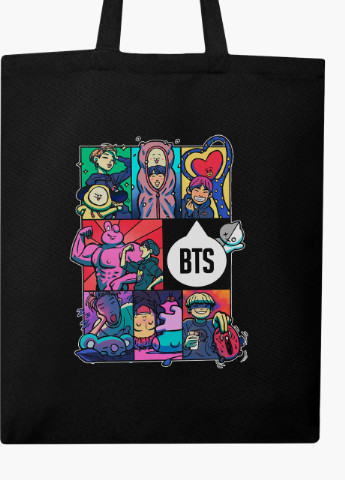 Еко сумка шоппер чорна БТС (BTS) (9227-1078-BK) екосумка шопер 41*35 см MobiPrint (216642101)