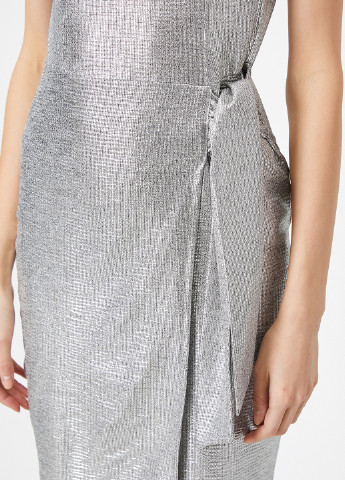 Серебряное коктейльное платье на запах KOTON однотонное