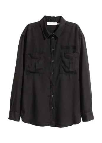 Черная кэжуал рубашка однотонная H&M