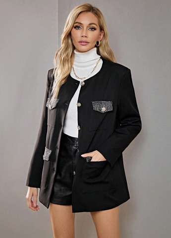 Чорне Кежуал напівпальто однобортне SHEIN однотонне