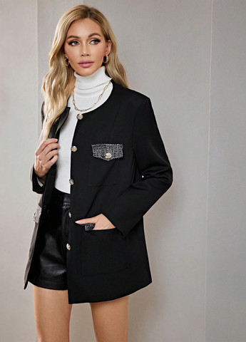 Чорне Кежуал напівпальто однобортне SHEIN однотонне