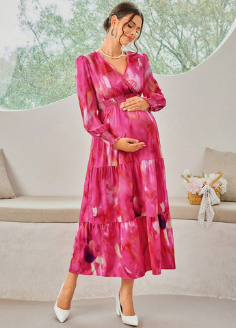 Фуксиновое (цвета Фуксия) праздничный, кэжуал платье для беременных клеш SHEIN с абстрактным узором