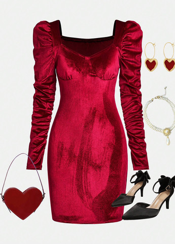 Бордова сукня SHEIN (331738891)