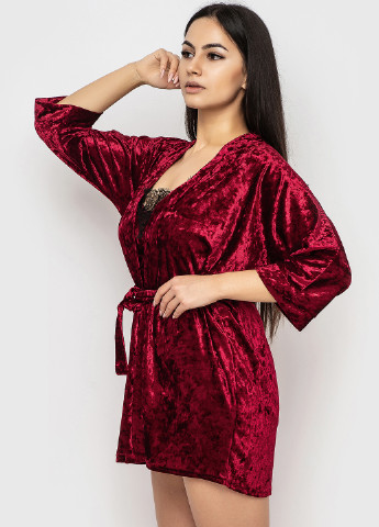 Бордовий демісезонний комплект (топ, шорти, халат) Ghazel