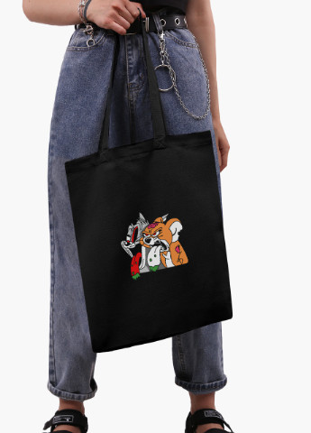 Еко сумка шоппер чорна Том і Джеррі (Tom I Jerry) (9227-2089-BK) MobiPrint (236391063)