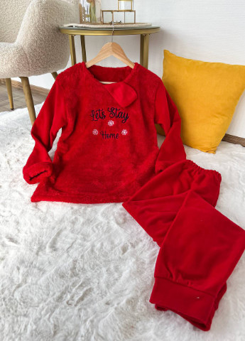 Червона зимня махрова тепла піжама кофта + брюки Vakko