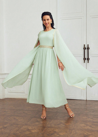 Мятное вечернее платье платье-кейп SHEIN однотонное