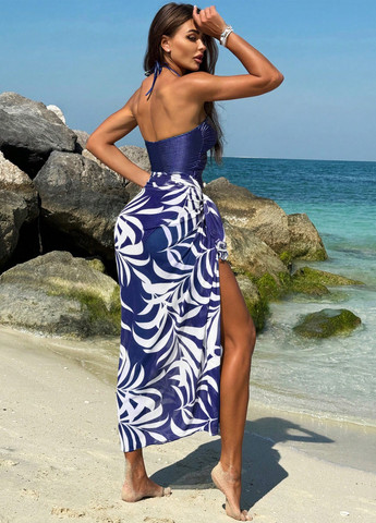 Темно-синий летний комплект (купальник, парео) слитный, монокини SHEIN